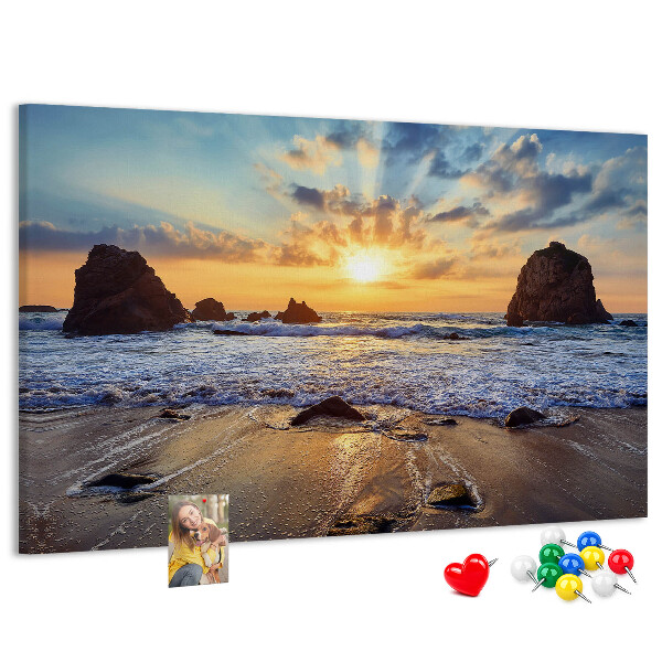 Kork-Pinnwand mit Motiv Sonnenuntergang über dem ruhigen Meer