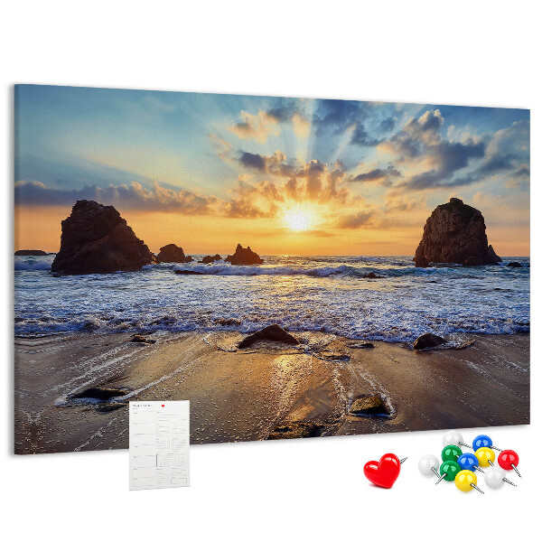 Kork-Pinnwand mit Motiv Sonnenuntergang über dem ruhigen Meer