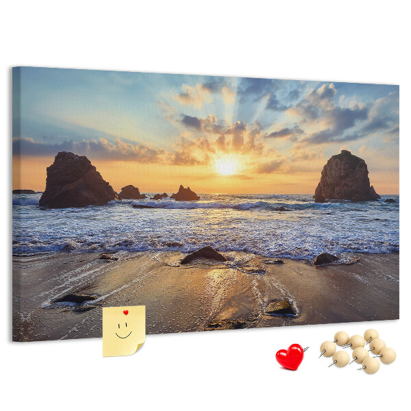 Kork-Pinnwand mit Motiv Sonnenuntergang über dem ruhigen Meer