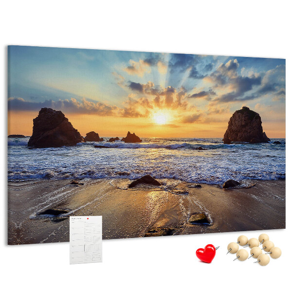 Kork-Pinnwand mit Motiv Sonnenuntergang über dem ruhigen Meer
