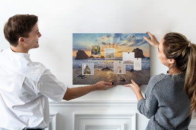 Kork-Pinnwand mit Motiv Sonnenuntergang über dem ruhigen Meer