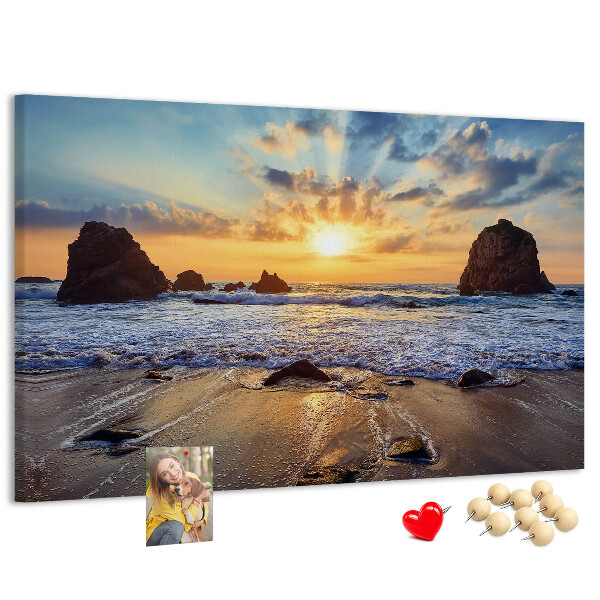 Kork-Pinnwand mit Motiv Sonnenuntergang über dem ruhigen Meer