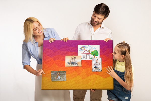 Bild mit Korkrückwand in Farbverlauf mit Orangetönen
