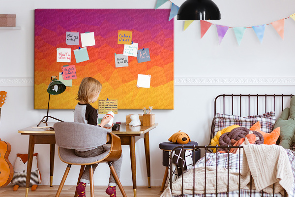 Bild mit Korkrückwand in Farbverlauf mit Orangetönen