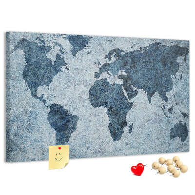Korktafel mit Motiv einer antiken Weltkarte in Blautönen
