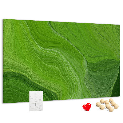 Kork-Pinnwand mit grünen Wellen und zarten Linien