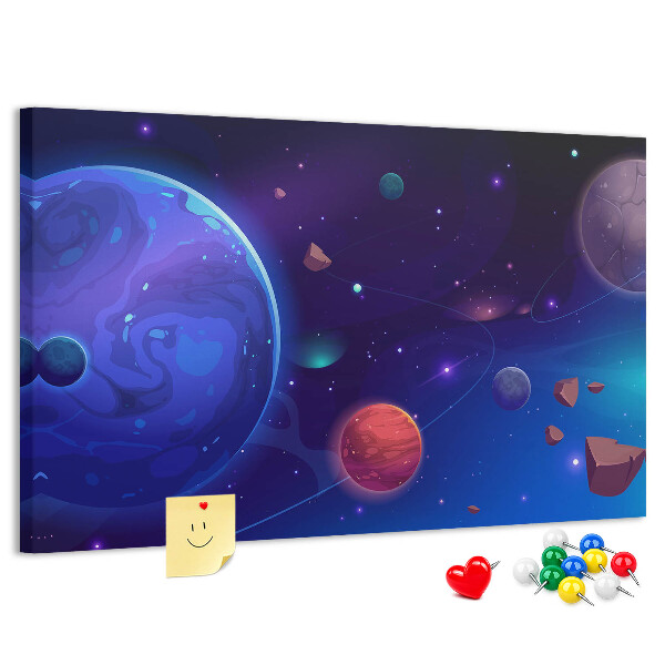 Bild mit Korkrückwand Weltraumlandschaft mit Planeten und Asteroiden