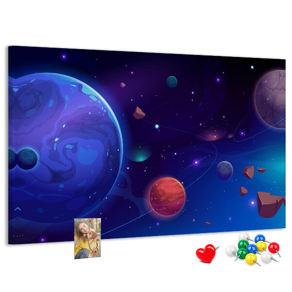 Bild mit Korkrückwand Weltraumlandschaft mit Planeten und Asteroiden