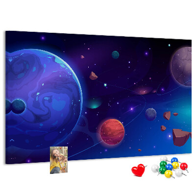 Bild mit Korkrückwand Weltraumlandschaft mit Planeten und Asteroiden