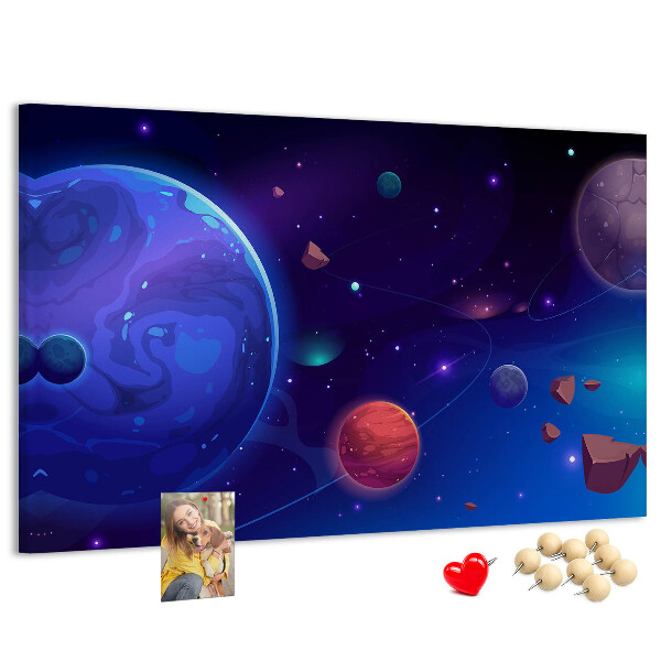 Bild mit Korkrückwand Weltraumlandschaft mit Planeten und Asteroiden