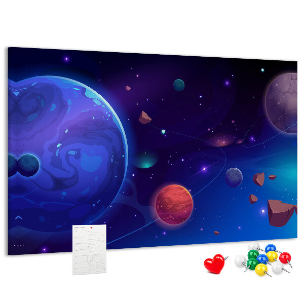 Bild mit Korkrückwand Weltraumlandschaft mit Planeten und Asteroiden