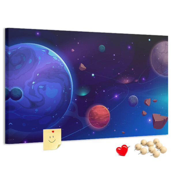 Bild mit Korkrückwand Weltraumlandschaft mit Planeten und Asteroiden