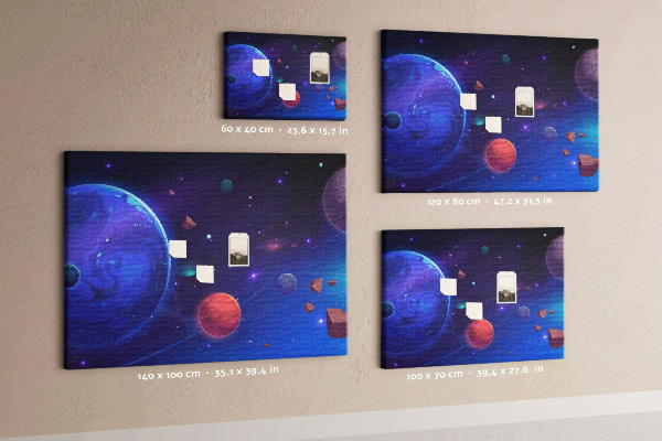 Bild mit Korkrückwand Weltraumlandschaft mit Planeten und Asteroiden