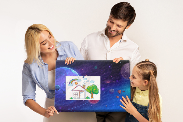 Bild mit Korkrückwand Weltraumlandschaft mit Planeten und Asteroiden