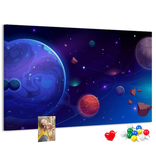 Bild mit Korkrückwand Weltraumlandschaft mit Planeten und Asteroiden
