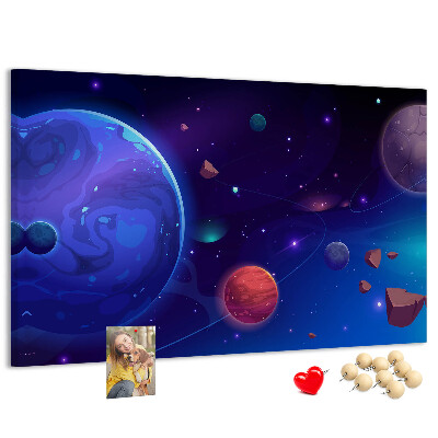 Bild mit Korkrückwand Weltraumlandschaft mit Planeten und Asteroiden