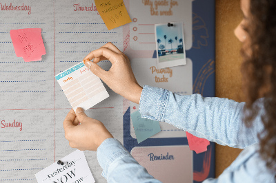 Kork-Pinnwand farbenfroher Wochenplaner mit Pflanzenmotiv