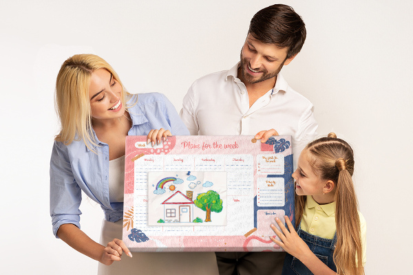 Kork-Pinnwand farbenfroher Wochenplaner mit Pflanzenmotiv