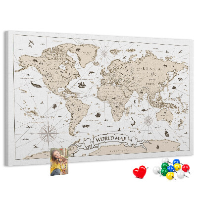 Korkbild antike Weltkarte mit geografischen Details