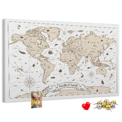 Korkbild antike Weltkarte mit geografischen Details