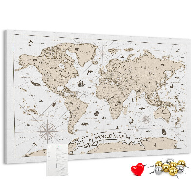 Korkbild antike Weltkarte mit geografischen Details