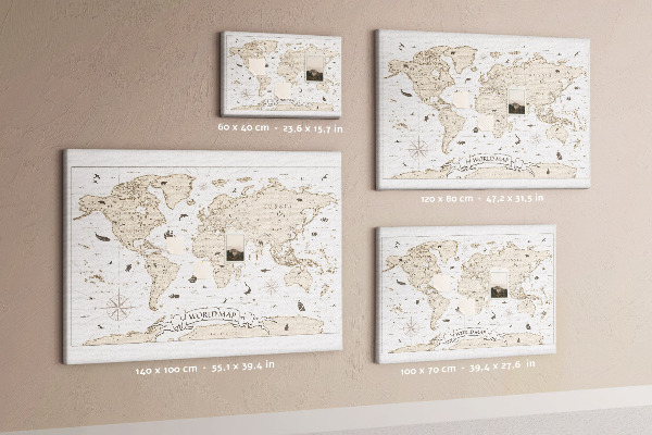 Korkbild antike Weltkarte mit geografischen Details