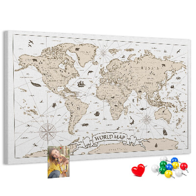 Korkbild antike Weltkarte mit geografischen Details