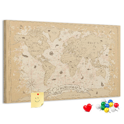 Weltkarte mit Korkrückwand antike Karte mit geografischen Details