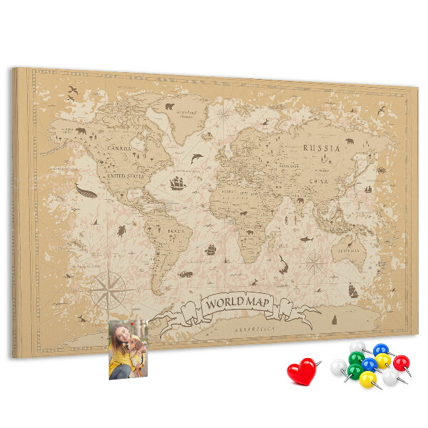 Weltkarte mit Korkrückwand antike Karte mit geografischen Details