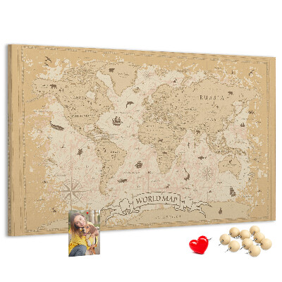 Weltkarte mit Korkrückwand antike Karte mit geografischen Details
