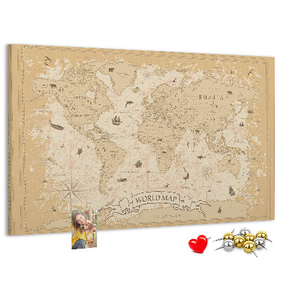 Weltkarte mit Korkrückwand antike Karte mit geografischen Details
