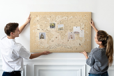 Weltkarte mit Korkrückwand antike Karte mit geografischen Details