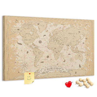 Weltkarte mit Korkrückwand antike Karte mit geografischen Details