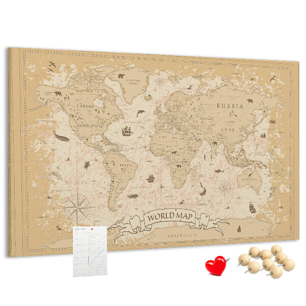 Weltkarte mit Korkrückwand antike Karte mit geografischen Details