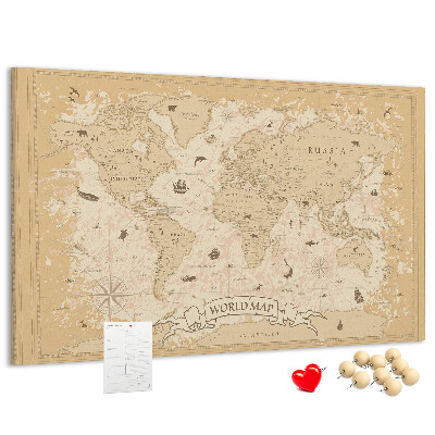 Weltkarte mit Korkrückwand antike Karte mit geografischen Details