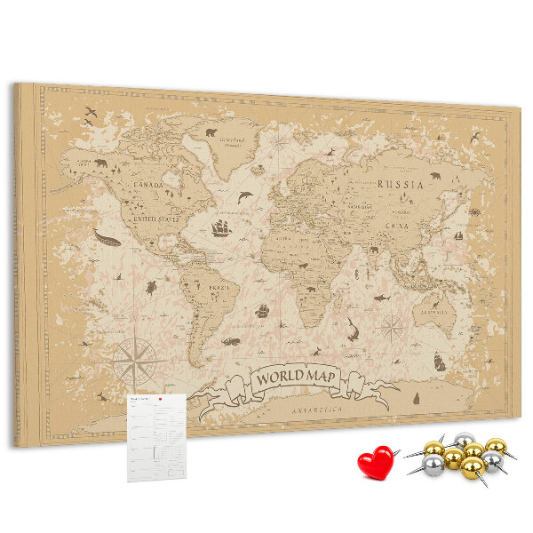 Weltkarte mit Korkrückwand antike Karte mit geografischen Details