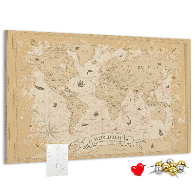 Weltkarte mit Korkrückwand antike Karte mit geografischen Details