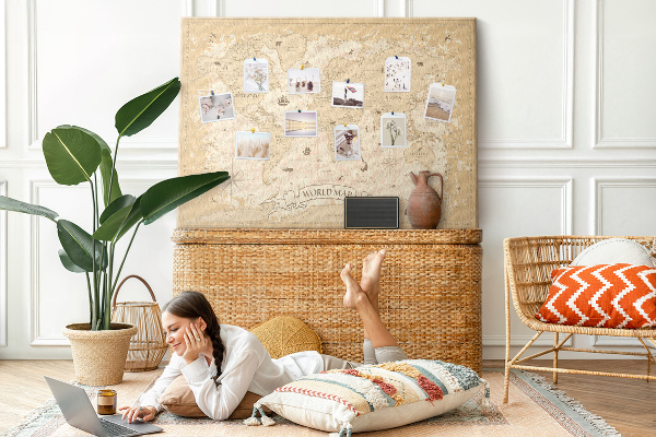 Weltkarte mit Korkrückwand antike Karte mit geografischen Details