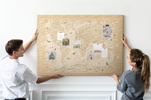 Weltkarte mit Korkrückwand antike Karte mit geografischen Details