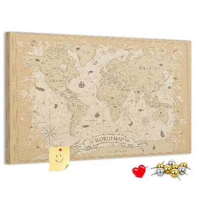 Weltkarte mit Korkrückwand antike Karte mit geografischen Details
