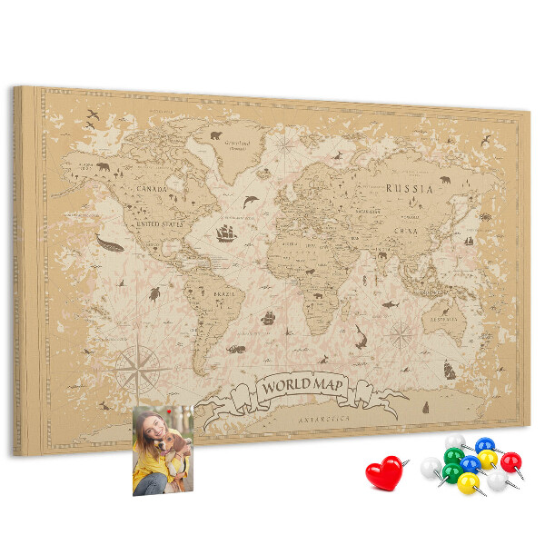 Weltkarte mit Korkrückwand antike Karte mit geografischen Details
