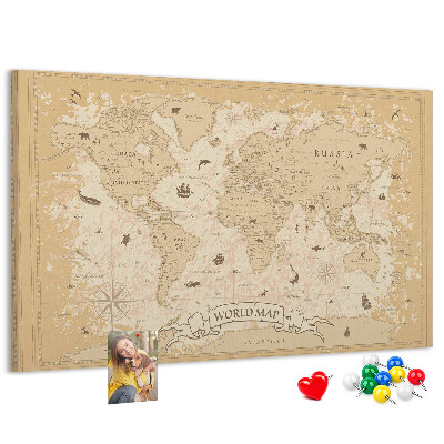 Weltkarte mit Korkrückwand antike Karte mit geografischen Details