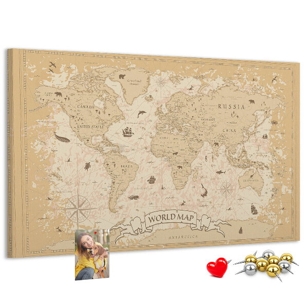 Weltkarte mit Korkrückwand antike Karte mit geografischen Details