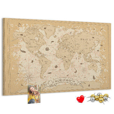 Weltkarte mit Korkrückwand antike Karte mit geografischen Details