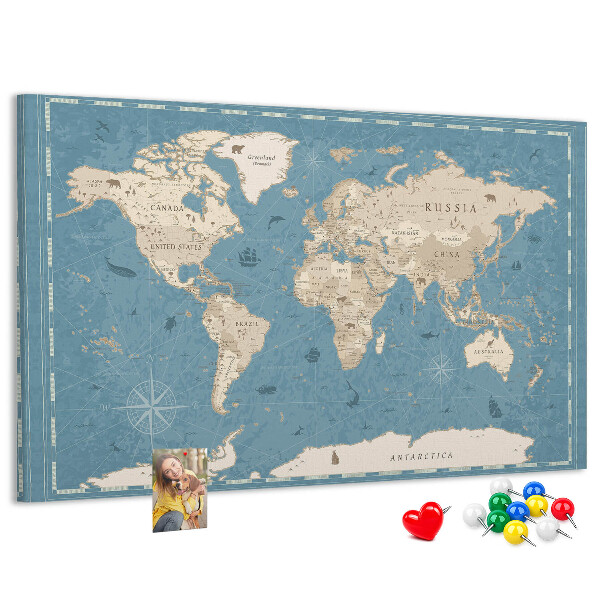 Korktafel mit Motiv Alte Weltkarte auf zartem Hintergrund