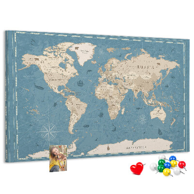 Korktafel mit Motiv Alte Weltkarte auf zartem Hintergrund