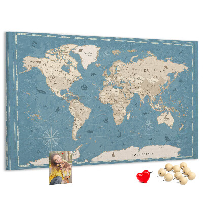 Korktafel mit Motiv Alte Weltkarte auf zartem Hintergrund