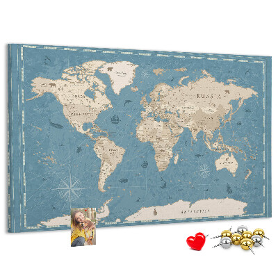 Korktafel mit Motiv Alte Weltkarte auf zartem Hintergrund