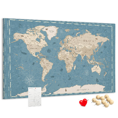 Korktafel mit Motiv Alte Weltkarte auf zartem Hintergrund