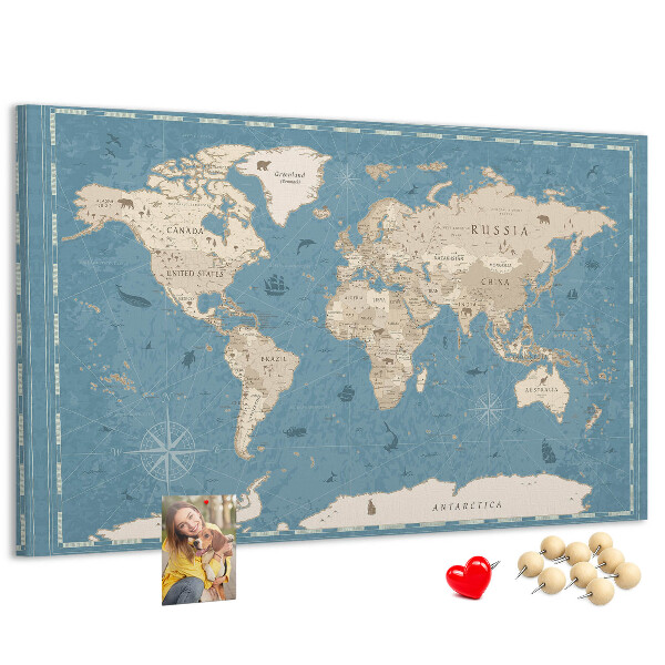 Korktafel mit Motiv Alte Weltkarte auf zartem Hintergrund